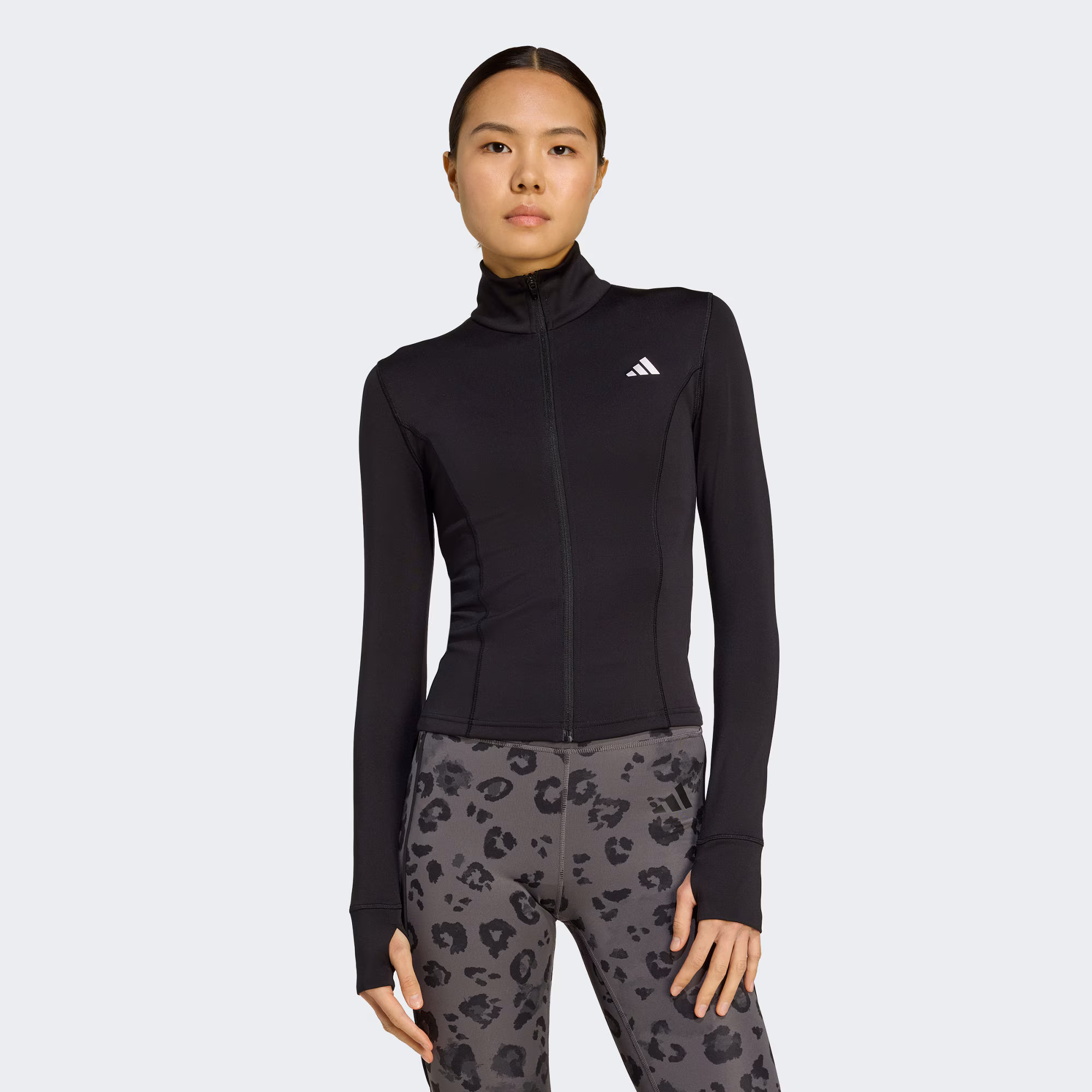 adidas/阿迪达斯女速干半高领运动修身拉链全开襟夹克外套JM9185