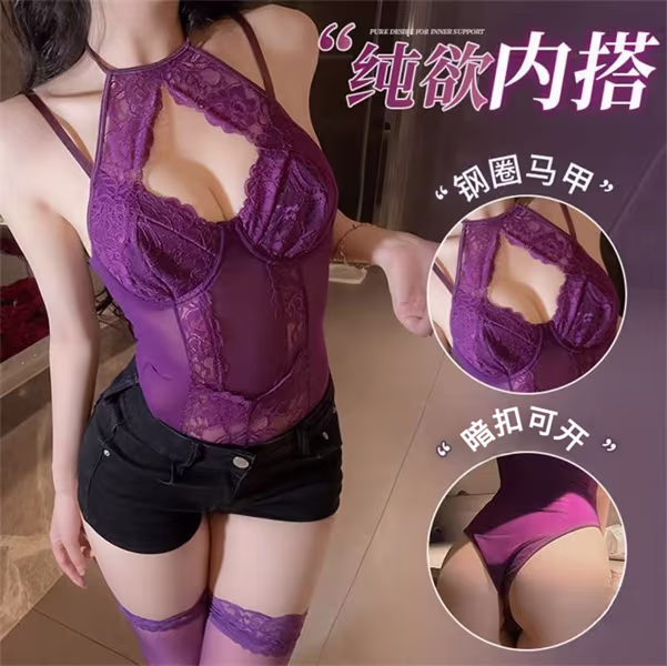 【衣然】性感蕾丝带钢圈棉胸垫睡衣迷人辣妹修身纯欲家居服