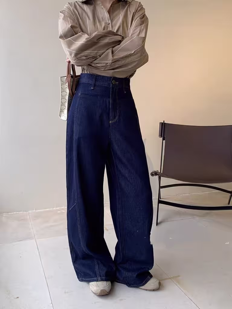 SU【031】花87 愫言 深蓝色弯刀裤宽松显瘦2025新早秋大阔腿老爹~