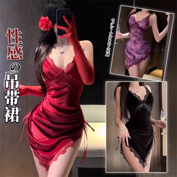 【花花】性感丝绒御姐蕾丝轻奢睡衣吊带睡裙纯欲辣妹家居服