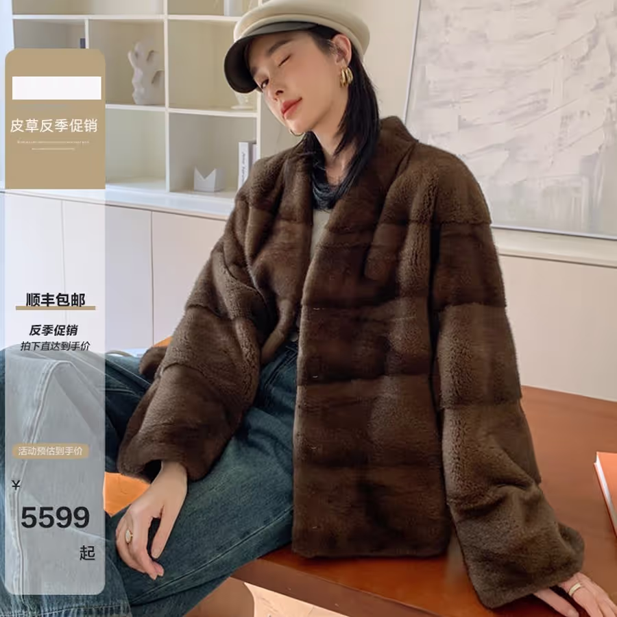 25年新款进口紫标级水貂貂皮水貂皮草大衣横排时尚冬季皮草