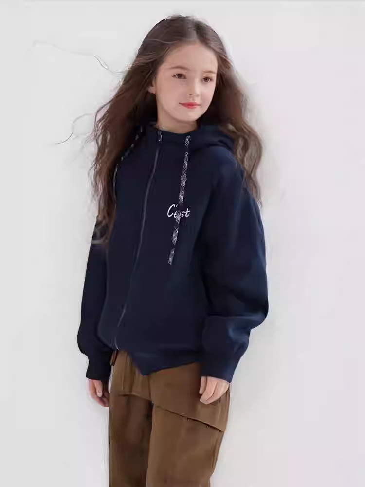 女童秋季外套2025秋季新款小女孩中大童时尚连帽休闲款外套Q63066