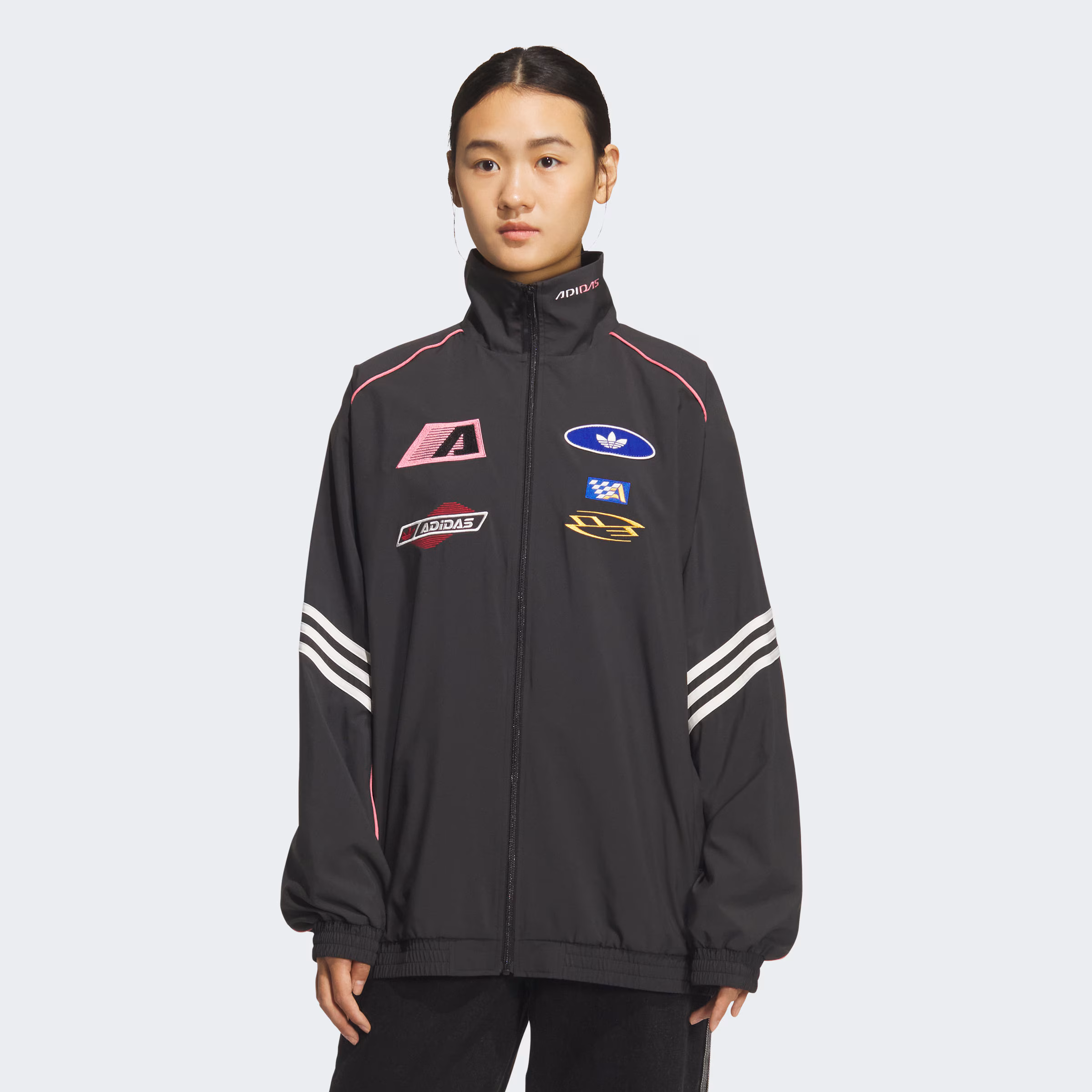 adidas/阿迪达斯MOTO JKT W 女赛车风立领运动宽松夹克外套KG6676
