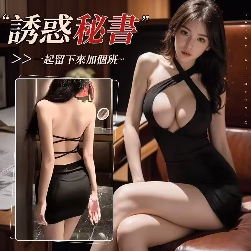【夜店女王】性感诱惑黑色高腰露背新款浪漫性感蕾丝轻奢睡裙T116
