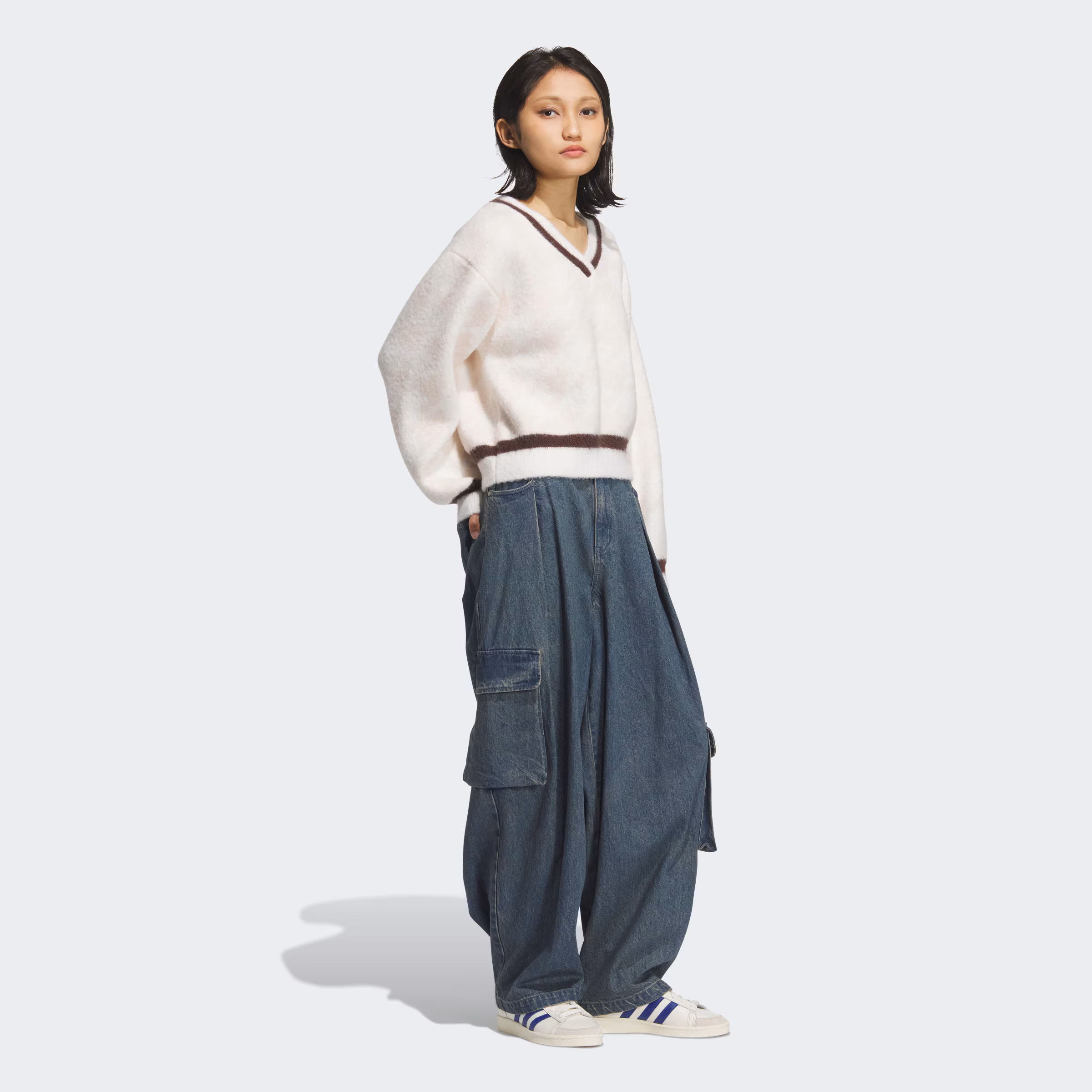 adidas HOUNDSTOOTH SWEATSHIRT 千鸟格毛绒运动V领KC2687