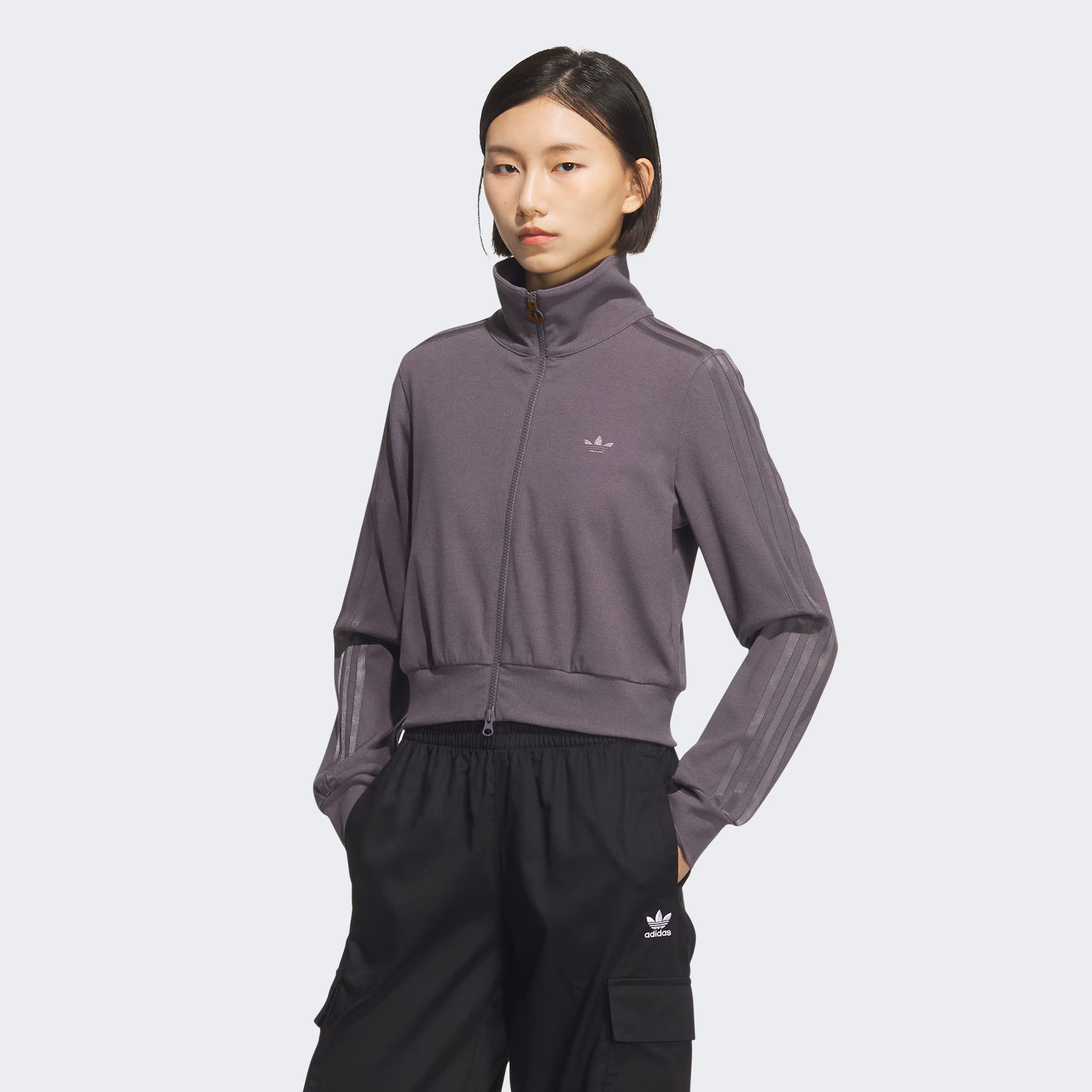 adidas/阿迪达斯女子三条纹罗纹立领运动休闲修身夹克外套KB5446