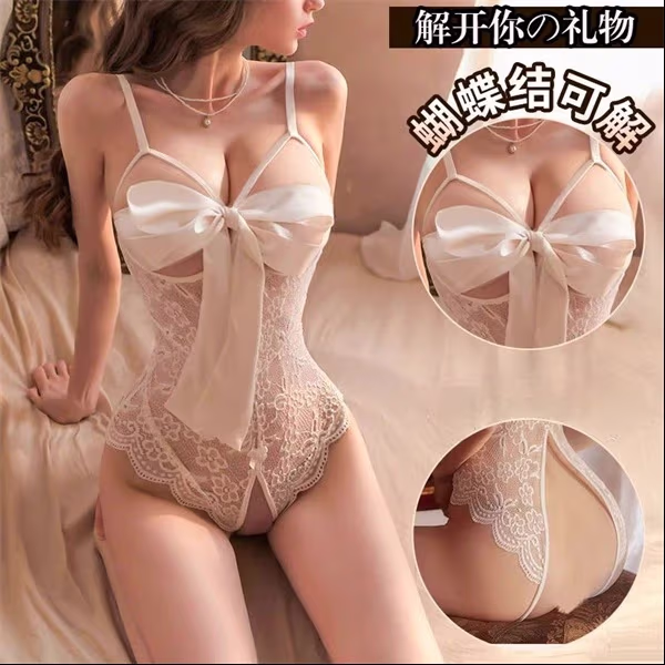 【蜜汁】性感蕾丝蝴蝶结绑带连体睡衣御姐辣妹时尚家居服A103
