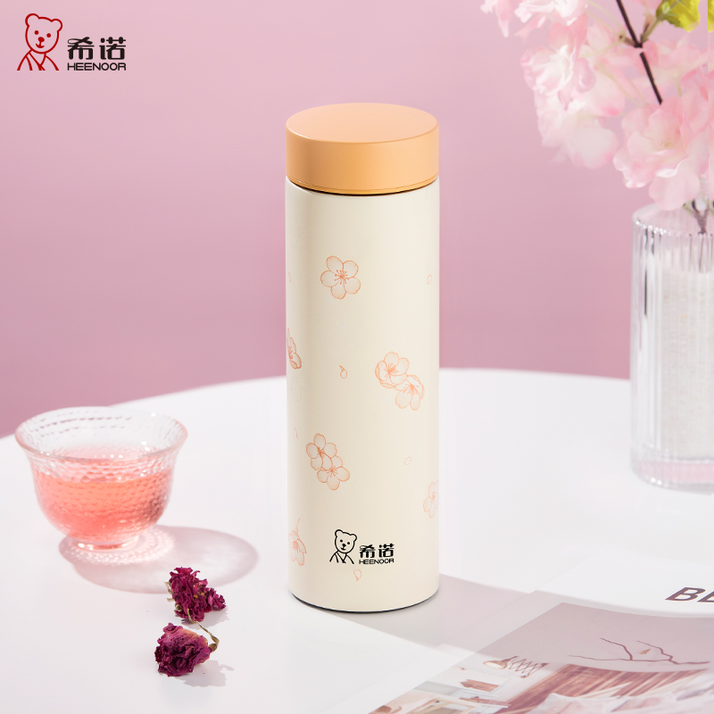 希诺保温杯女新品樱花316L不锈钢学生水杯便携高颜值杯子带盖茶杯