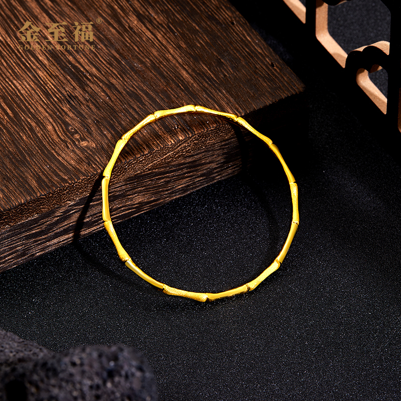 足金黄金时尚气质轻奢时尚复古手镯竹节手镯