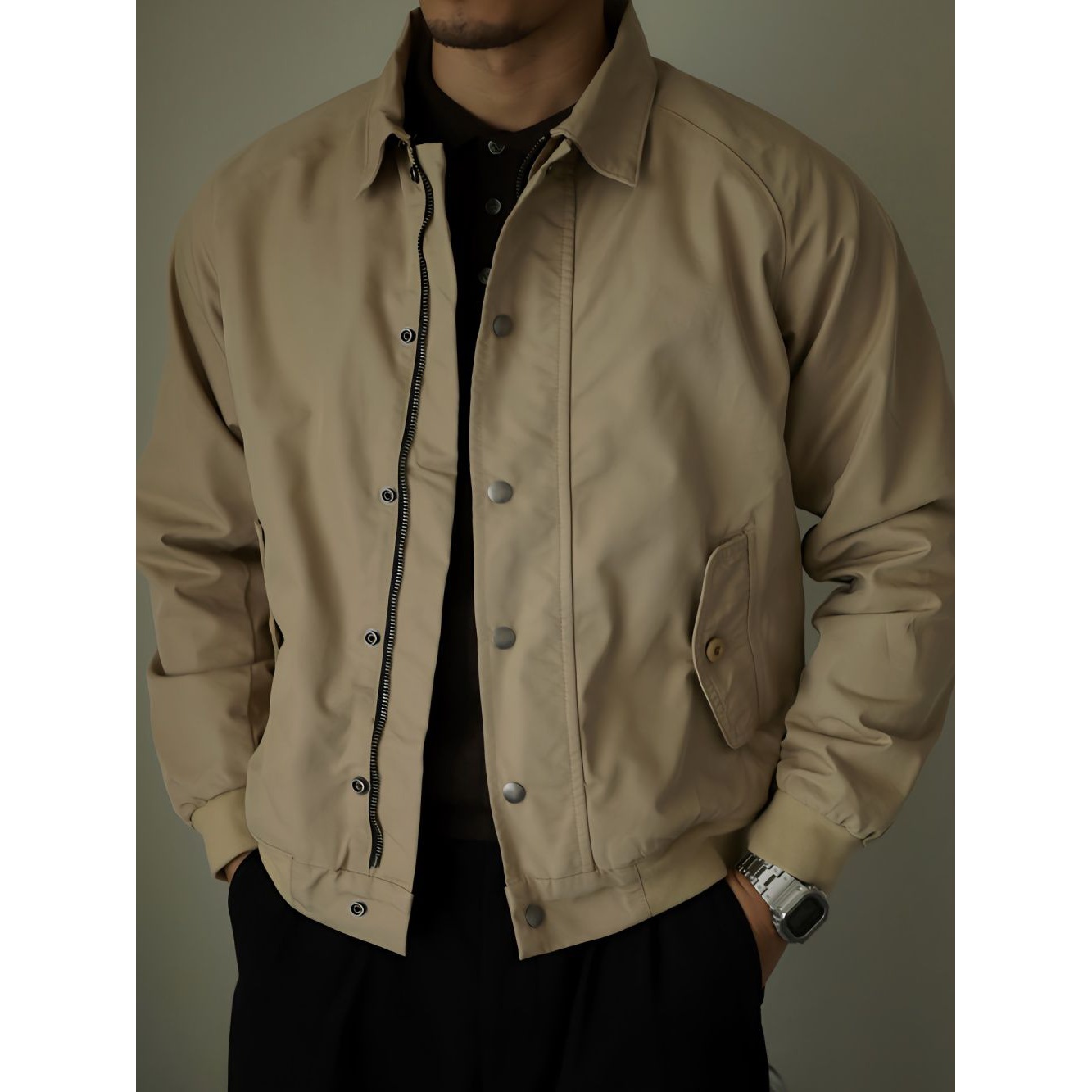 柴米翻领哈灵顿G9夹克男美式复古拉链通勤基础款外套阿美咔叽秋冬