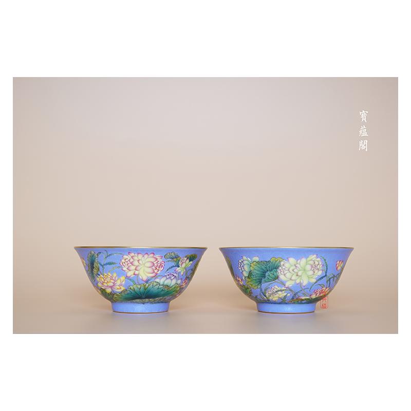 赏瓷楼 景德镇 宝蕴阁 松石釉紫地荷花杯 全手工茶具 单只