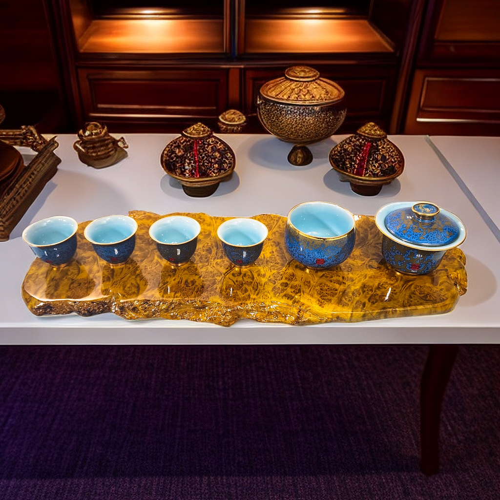 【宝象堂】缅甸黄金樟实木满榴花干泡茶具高级收藏木雕（长条款）