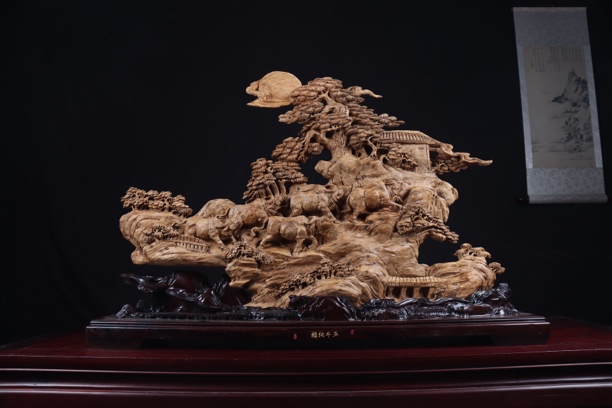 沉香摆件【五牛纳福】外框尺寸：长98宽27高70