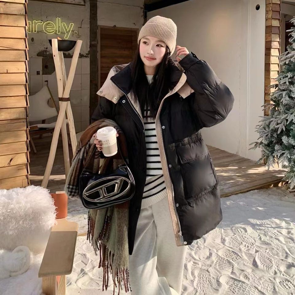 伊歌莉中长款羽绒服女冬季连帽时尚简约H818#