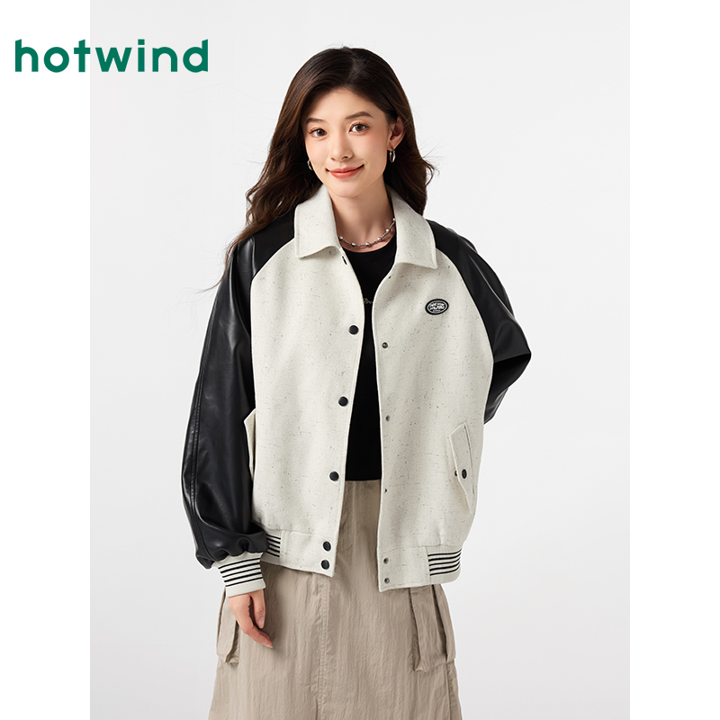 热风2024年秋季新款女士拼接棒球服F07W4706