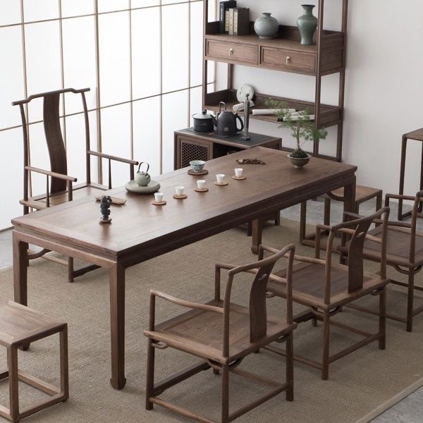 宋氏美学实木新中式家具茶几茶台黑胡桃木组合桌椅全套家用家具