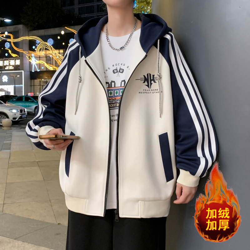 秋冬青少年初中生潮男新款连帽夹克印花时尚潮流休闲外套百搭大童