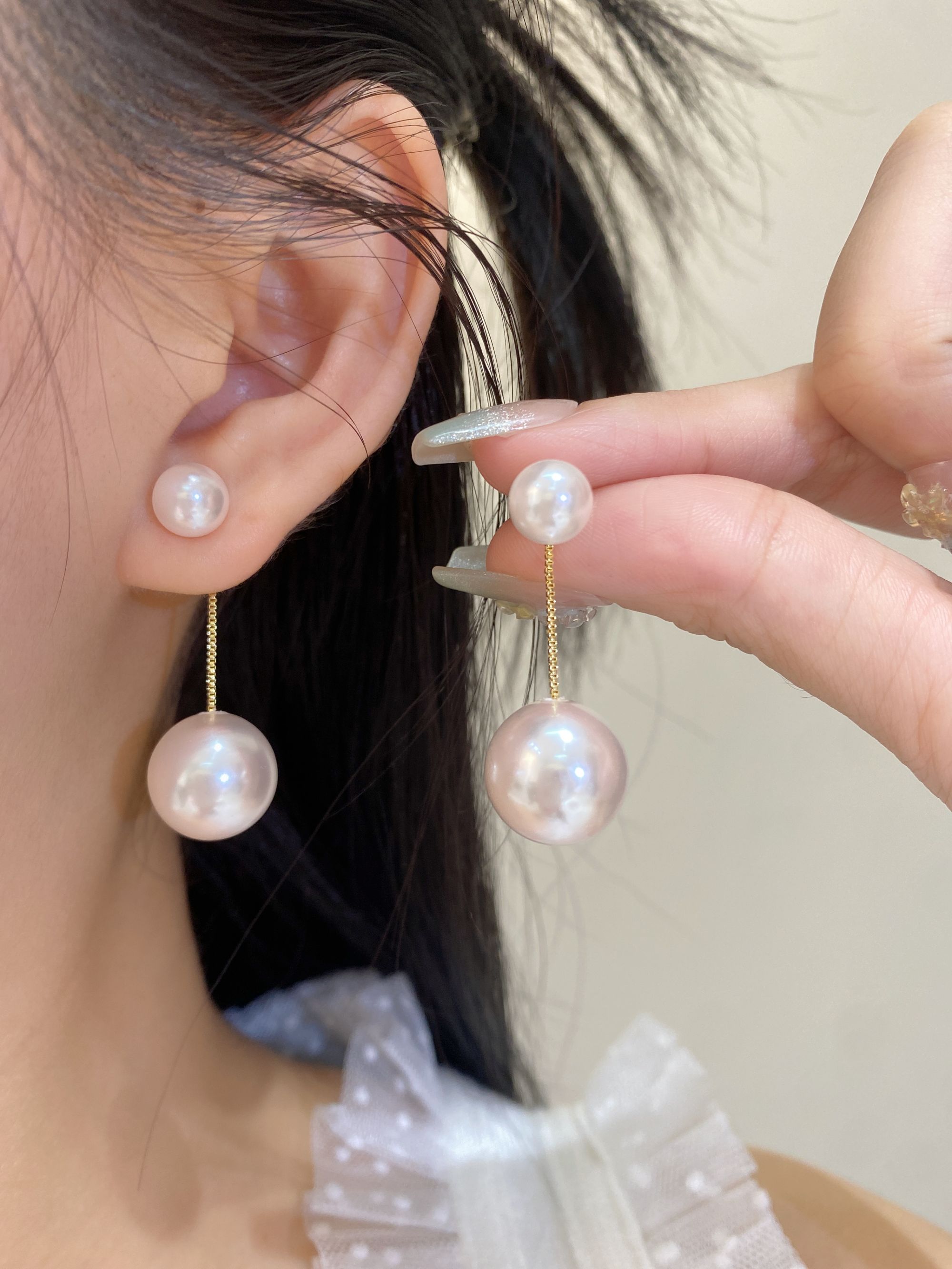 铜合金耳饰 【珠珠双戴吊坠】925银针气质轻奢时尚简约长款