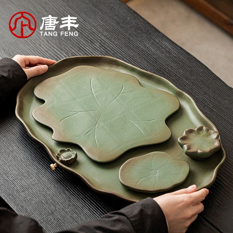 唐丰日式禅意陶瓷茶盘粗陶茶台干泡台茶托盘高级感干泡台茶盘轻奢