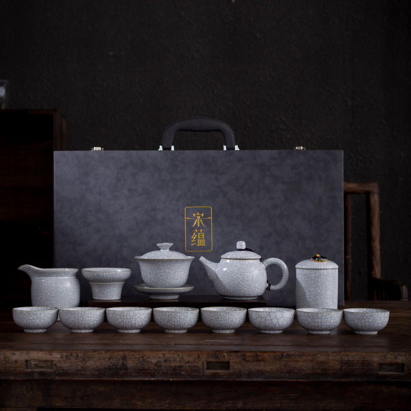 唐丰李桂莲作品汝窑茶具套装家用全套开片轻奢中式复古高端s