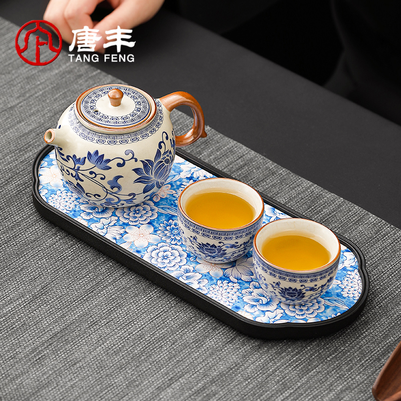 唐丰二人茶具汝窑一壶两杯家用酒店宿舍喝茶工具吸水速干茶台创意