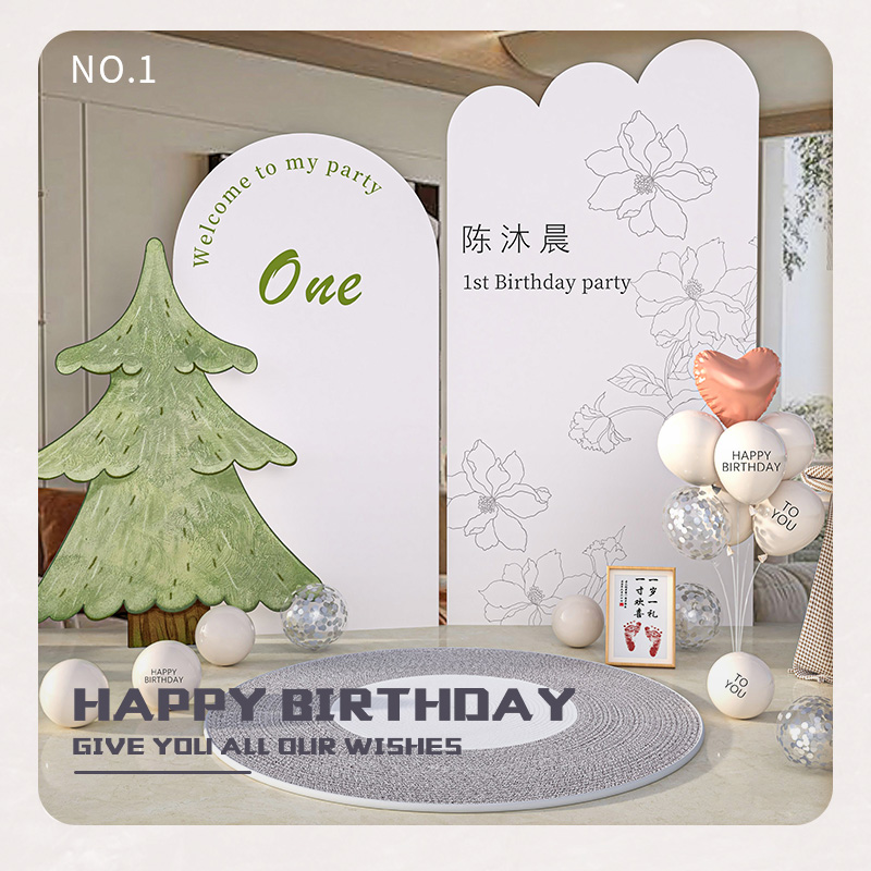 宝宝一周岁生日布置装饰背景墙男女宝宝韩系简约生日派对kt板场景