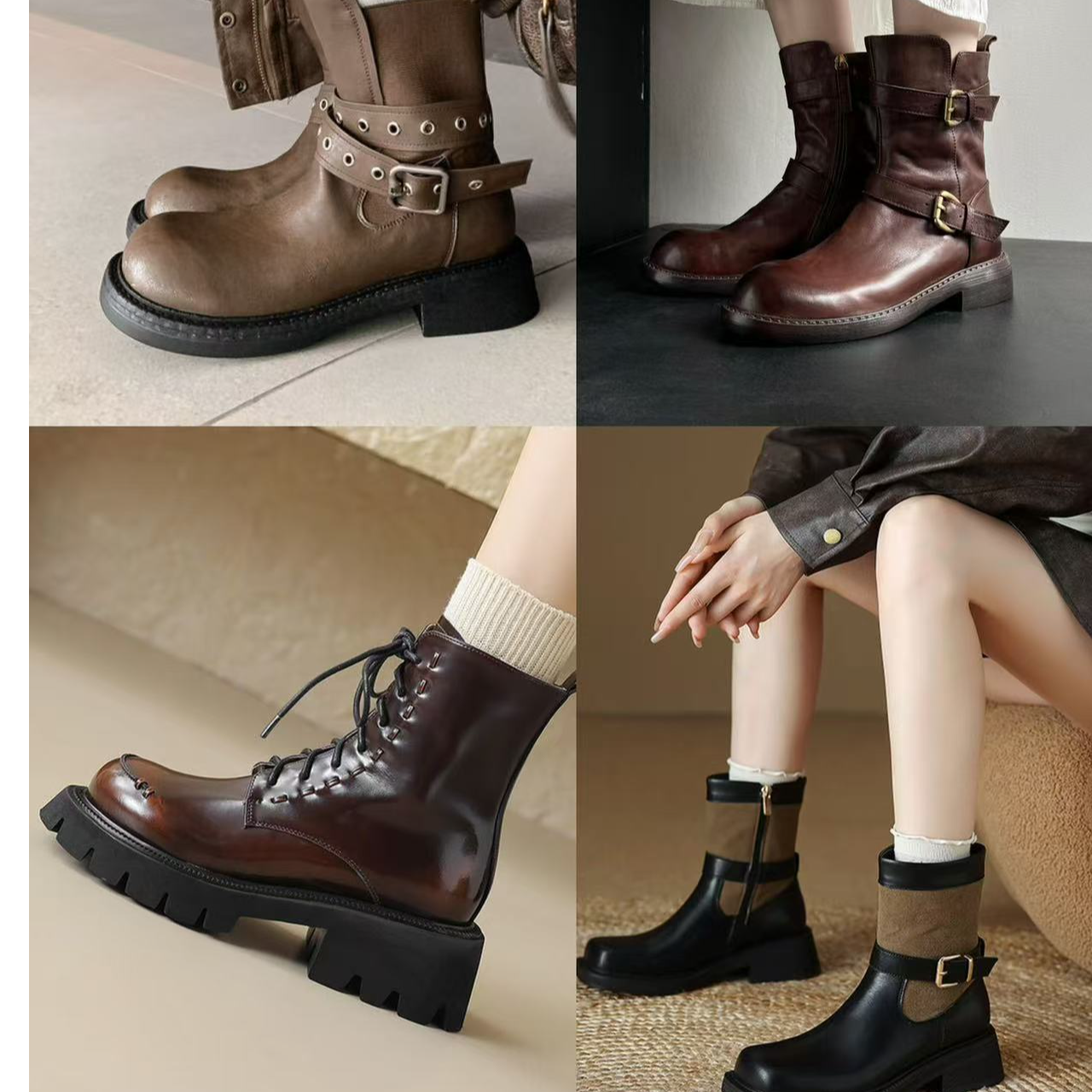 【冰冰高货】冬季短靴真皮靴子 时尚百搭女鞋秋冬厚底英伦风复古