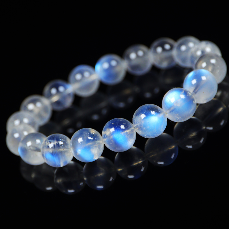 天然斯里兰卡蓝月光石手链冰种强蓝光手串时尚百搭女款饰品
