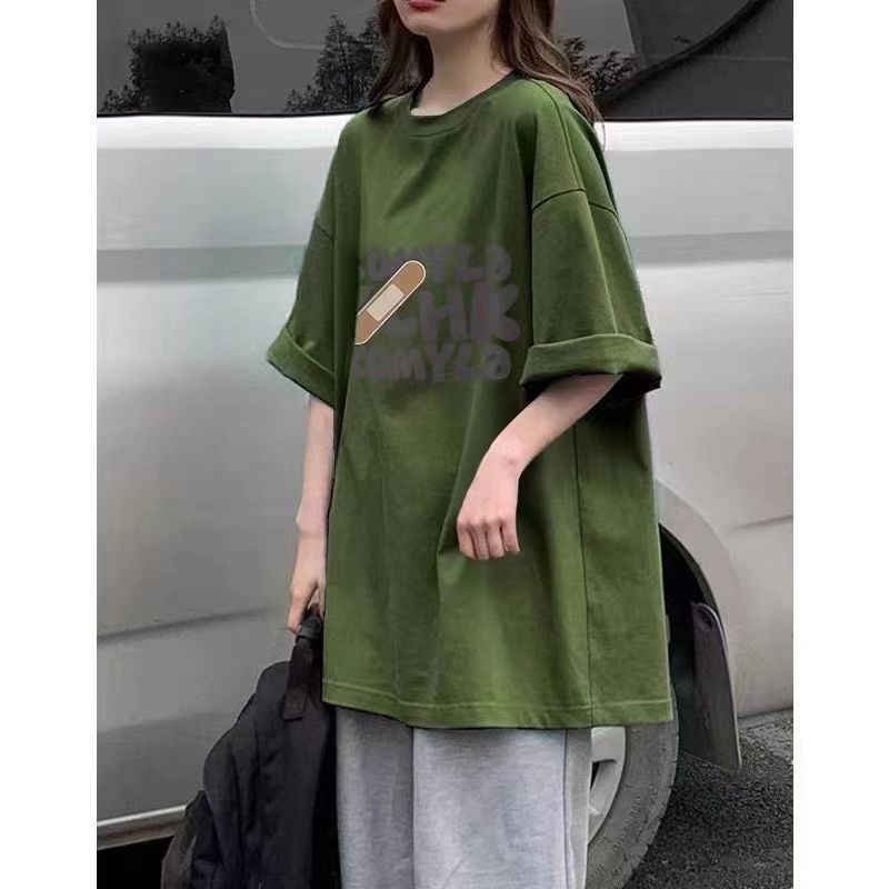 编码拍200-299新款正肩美式宽松短袖t恤女百搭圆领半袖体恤上衣