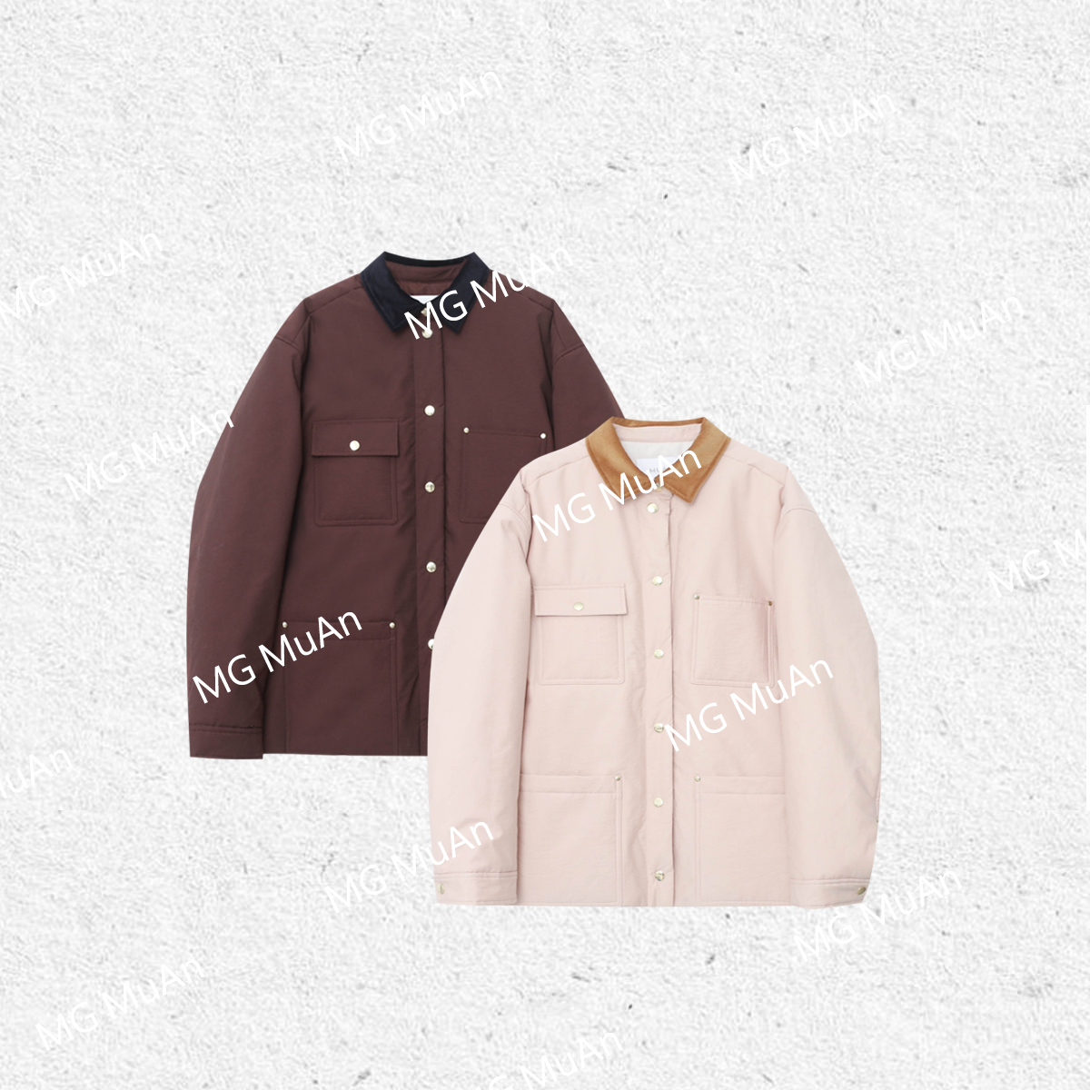 【布朗尼棉服】MUAN定制高级拼接翻领长袖棉服外套上衣DS-9112