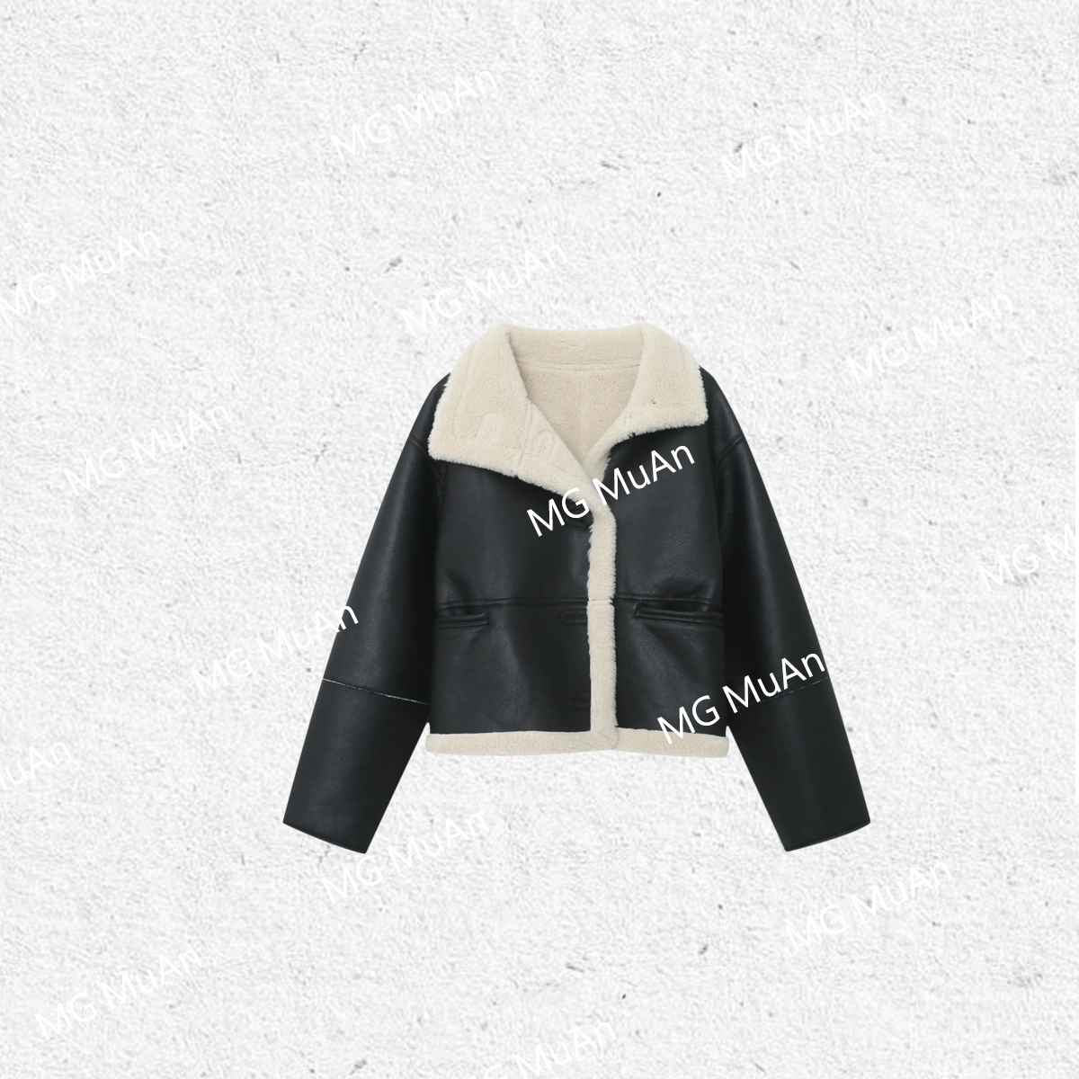 【机车皮衣外套】MUAN定制高级拼接长袖棉服大衣外套上衣MG-F8071