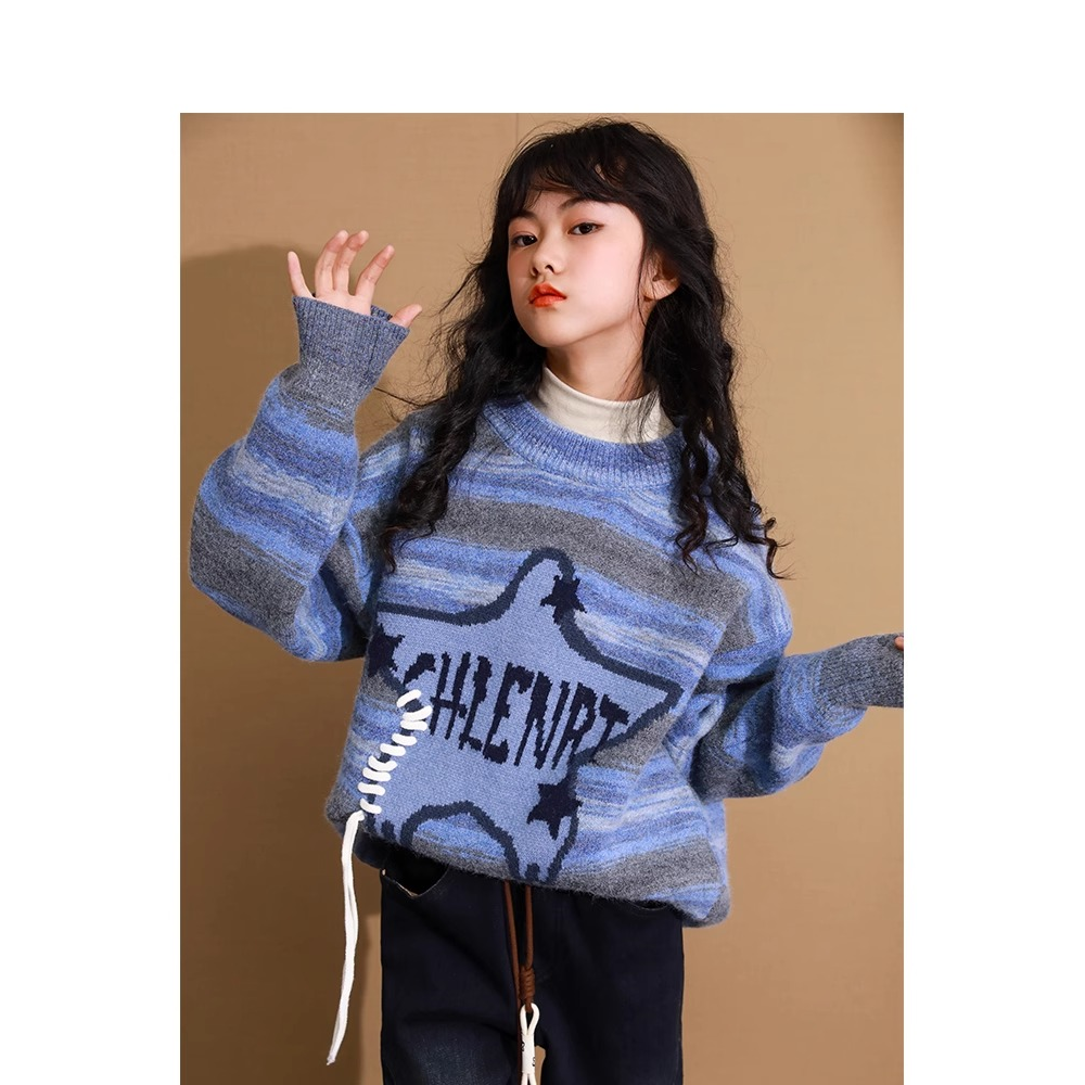 女童毛衣冬季新款中大童儿童洋气时髦潮酷炸街保暖加厚针织衫