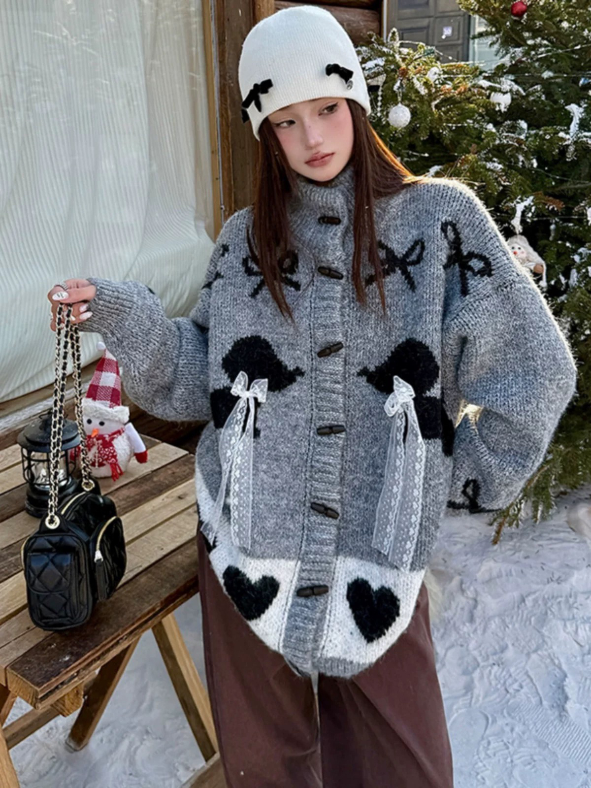 费尔岛宽松小狗与爱牛角扣外套毛衣女秋冬慵懒高级感加厚针织开衫