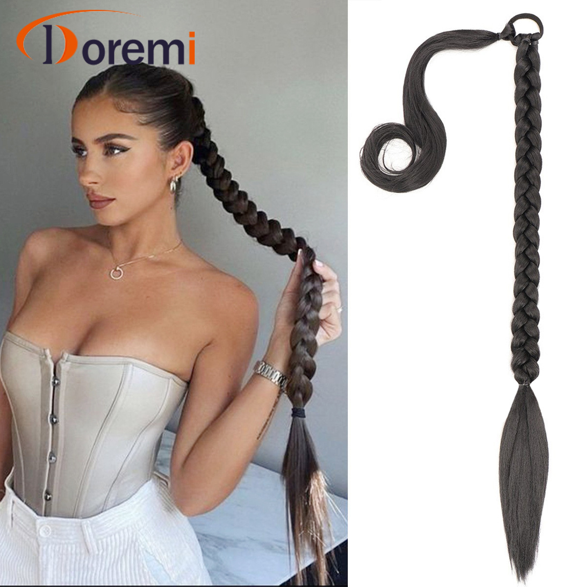 跨境欧美假发马尾 Ponytail麻花辫直缠绕式 辫子马尾80cm150g