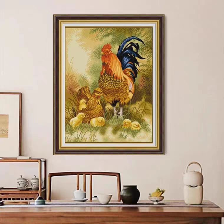 k100十字绣成品闲趣小鸡动物新款国风客厅卧室装饰挂画