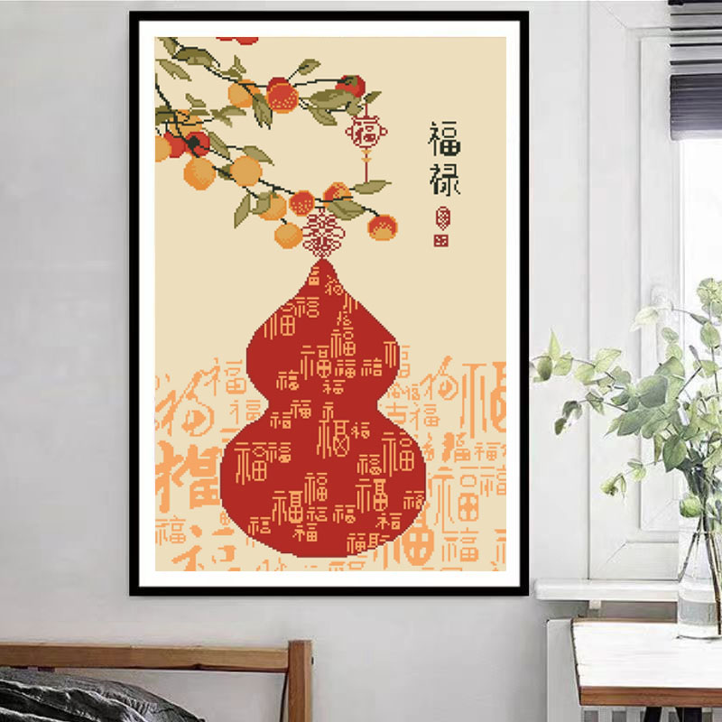 葫芦福新款十字绣客厅装饰画新中式中国风竖版走廊手工自己线绣
