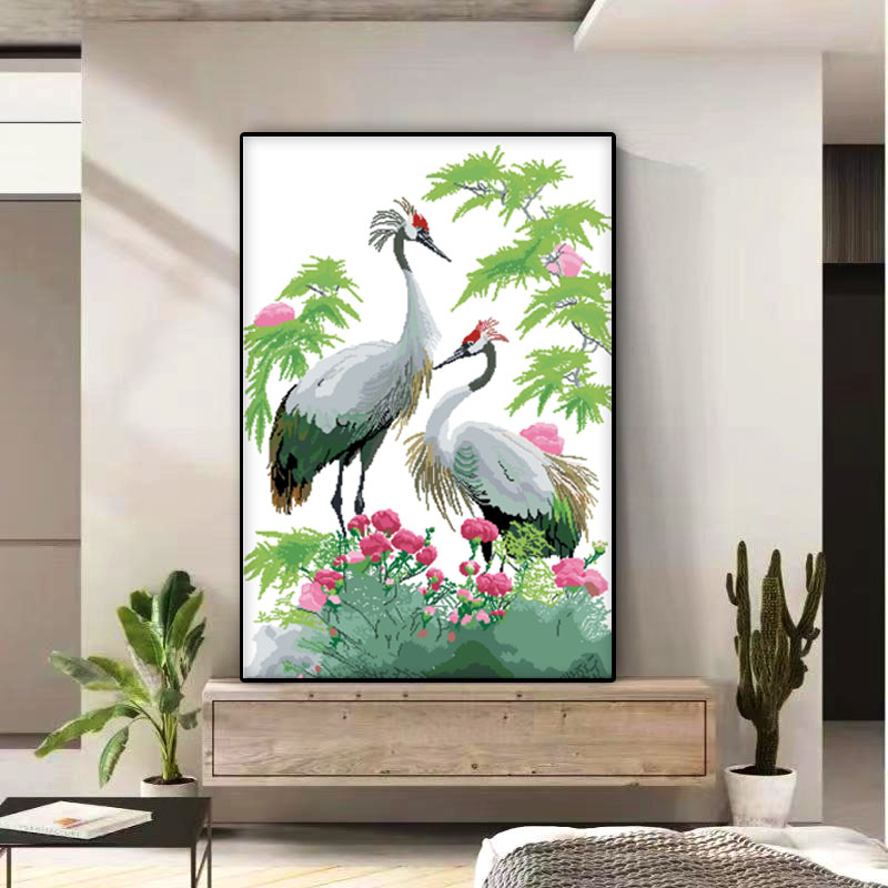 新款祥瑞仙鹤十字绣客厅玄关风景画装饰画手工自己绣34色非满绣