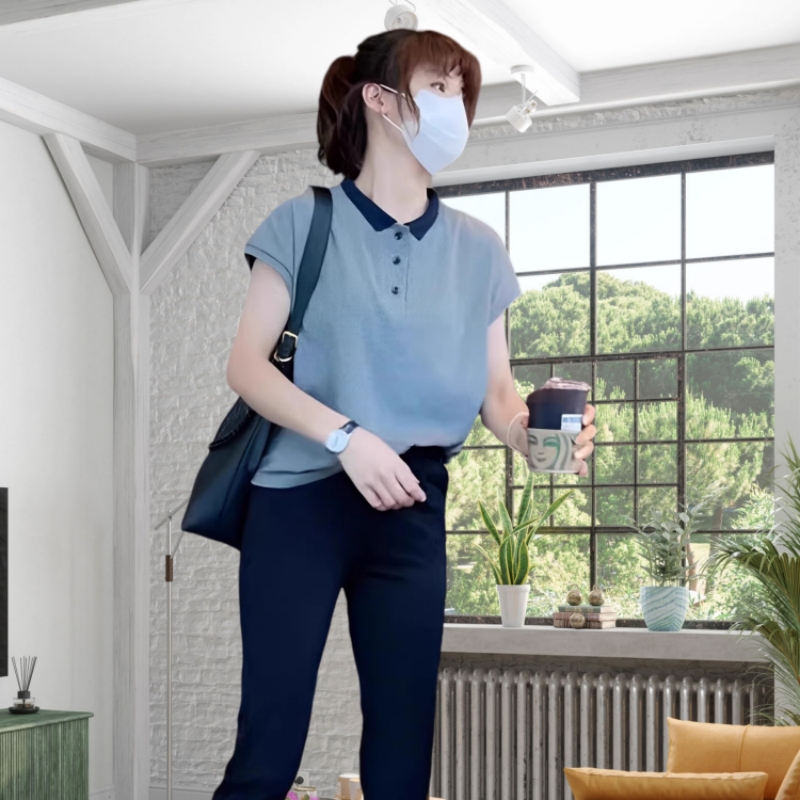正肩灰色polo领短袖t恤女2024新款小衫高级感显瘦螺纹半袖上衣夏 