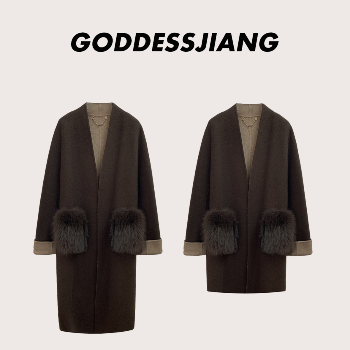 姜安妮_奢华贵气~狐狸毛口袋耗牛绒桑蚕丝澳毛大衣