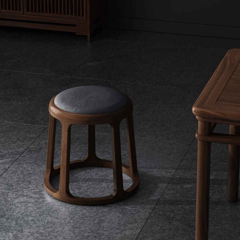 新中式禅意凳子换鞋凳北美黑胡桃茶室方凳老榆木小矮凳实木原木