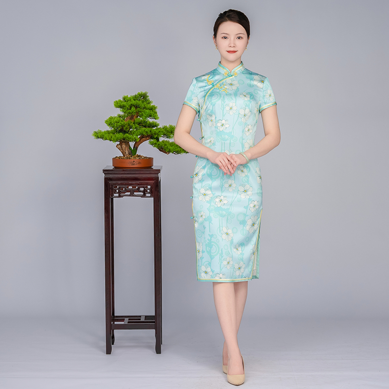 手工旗袍 55144[ 清欢] 金吴针旗袍裙气质优雅修身显瘦日常夏季