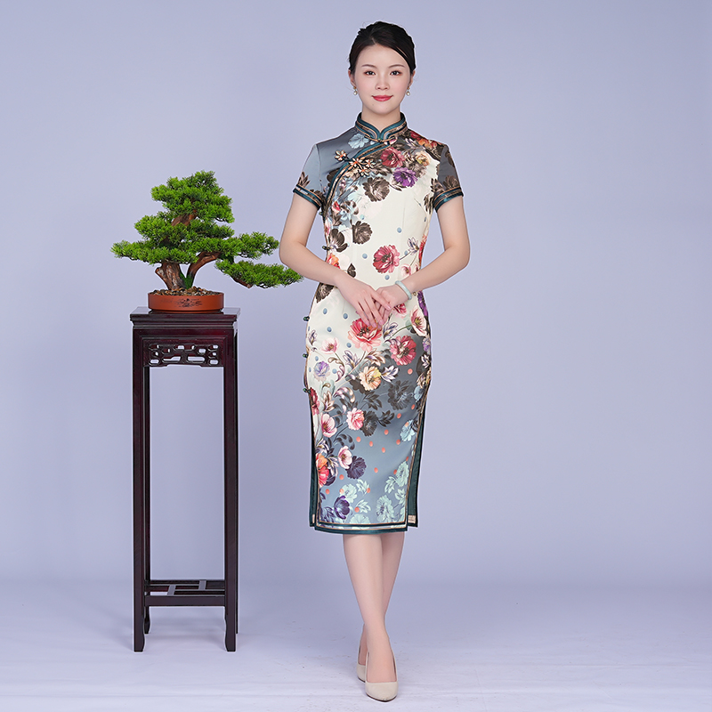 手工旗袍53405 金吴针国风旗袍裙气质优雅修身显瘦日常中长款夏季