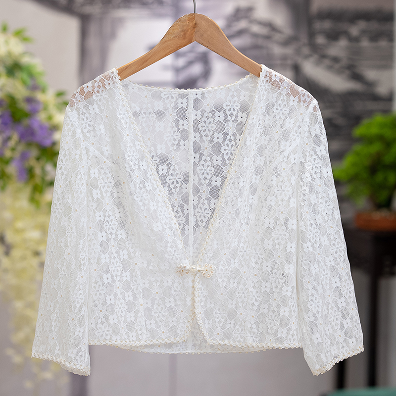 金吴针 56690【V领白色】蕾丝披肩上衣