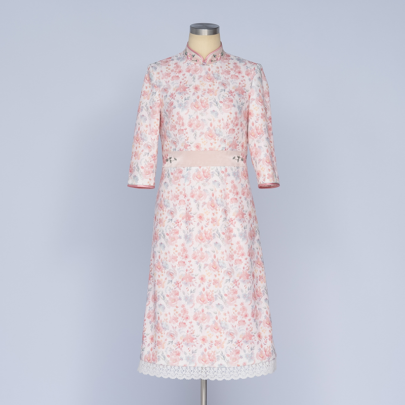 手工旗袍55140 新中式提花刺绣旗袍改良A版裙气质优雅显瘦七分袖