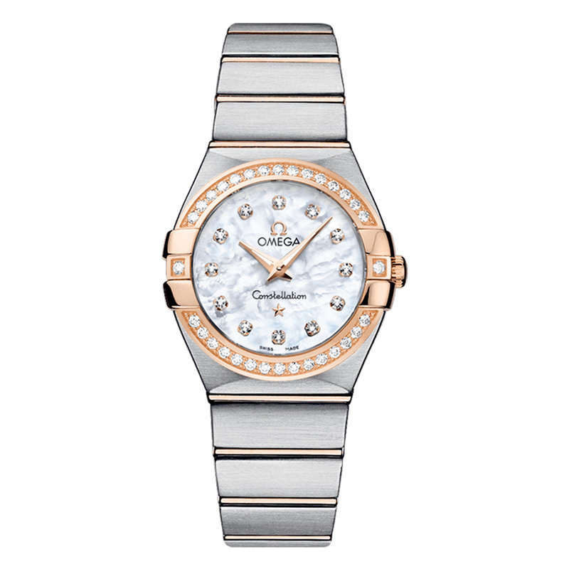 95新 Omega/欧米茄 星座/石英/27mm/女表镶钻123.25.27.60.55.001