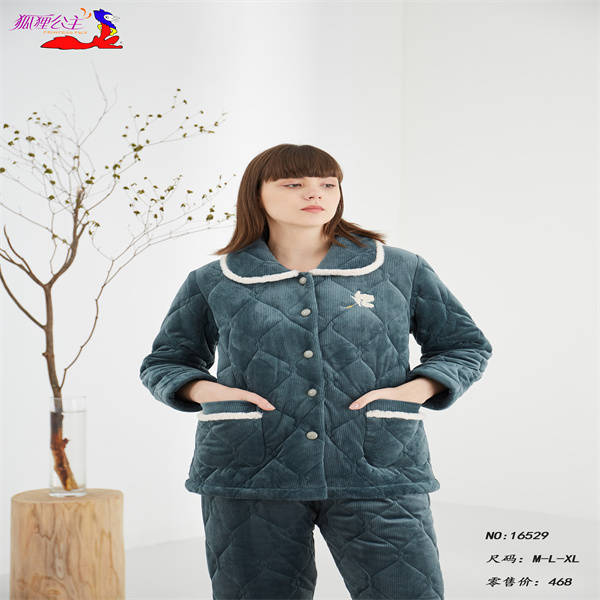 狐狸公主狐狸公主超厚冬季三层夹棉袄贝贝绒加绒保暖家居服