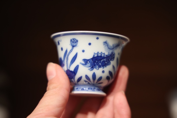 鱼藻纹高脚杯连连有余手绘青花杯主人杯陶瓷茶具纯手工釉下青花杯