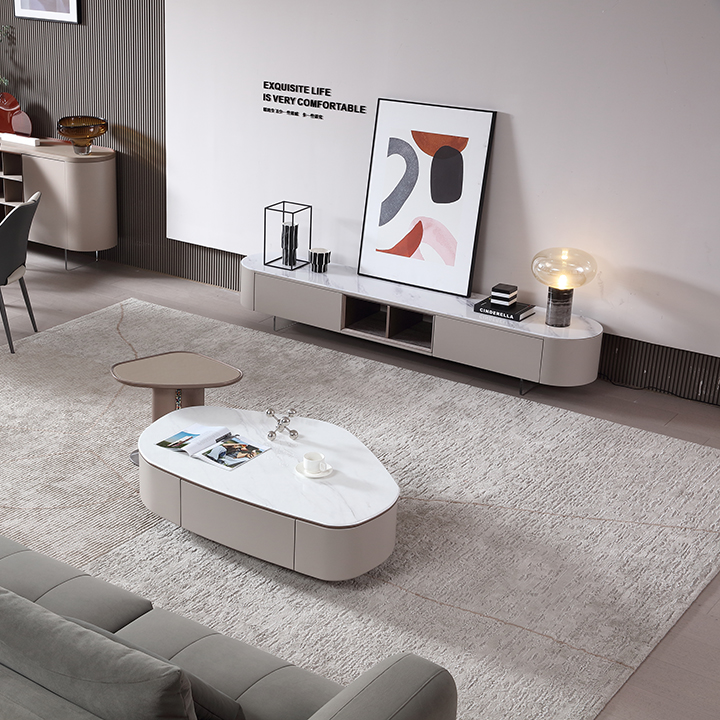 老三严选广东微晶石轻奢客厅家用创意意式极简圆形茶几电视柜