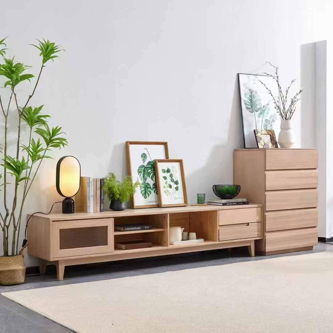 老三严选主材白蜡木客厅原木色全实木长茶几电视柜