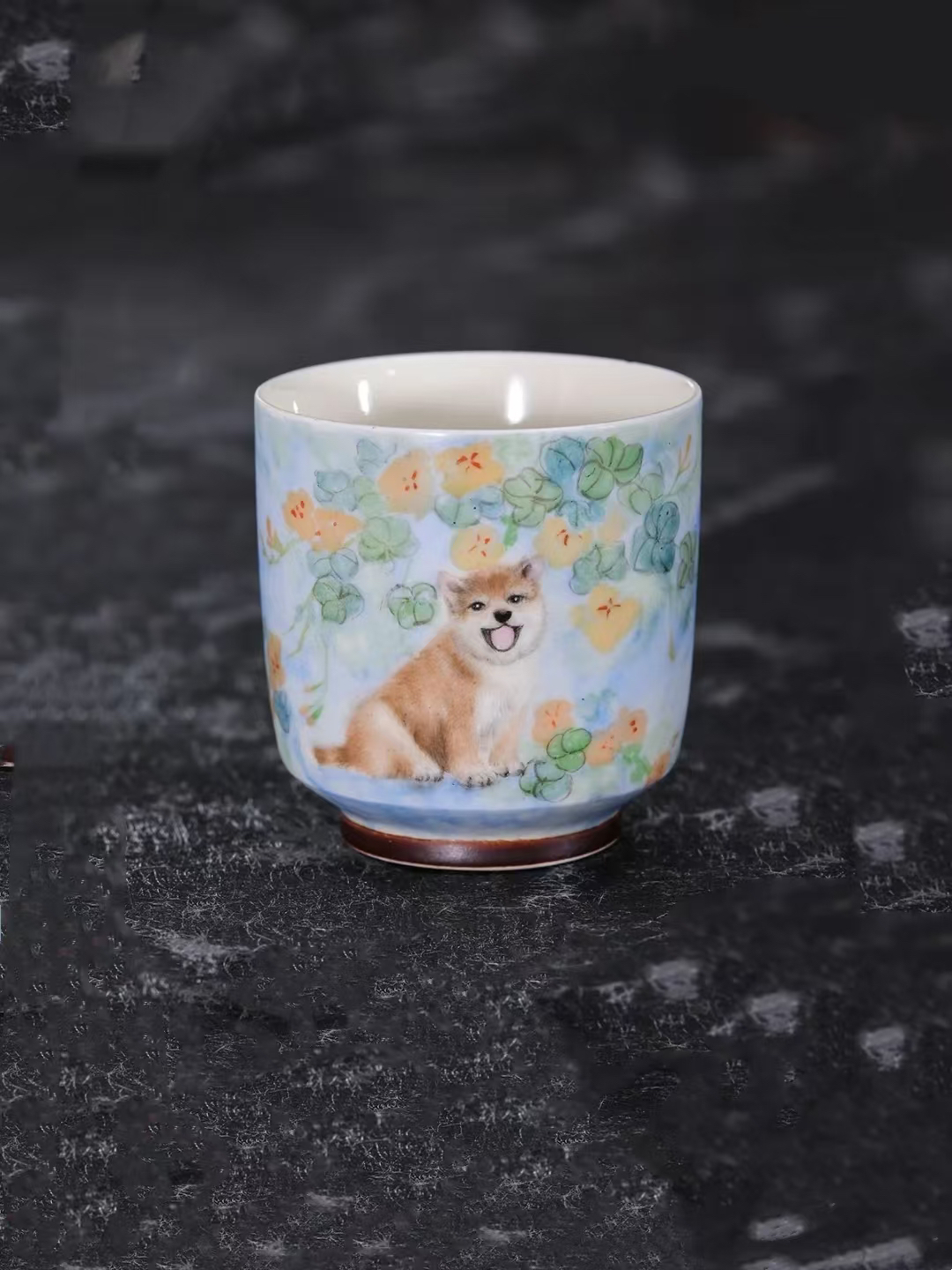 手绘柴烧小狗杯家用陶瓷主人杯手绘